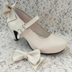 Antaina Matte White Classic Sweet Lolita Shoes with Detachable Bows