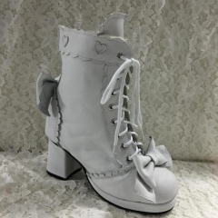 Antaina Sweet White Real Cow Leather Lolita Heels Boots