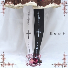 Mufish Above Knee Cross Printed 80D Velvet Lolita Tights