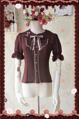 Infanta -My Sweet Chocolate- Spoon and Fork Embroidery High Density Chiffon Short Sleeves Blouse