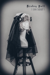 Broken Doll -Evil Sister- Lolita Headband with Horns and Veil