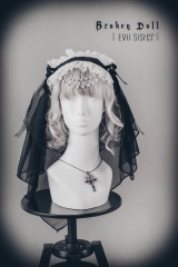 Broken Doll -Evil Sister- Lolita Headband with Little Horns and Veil