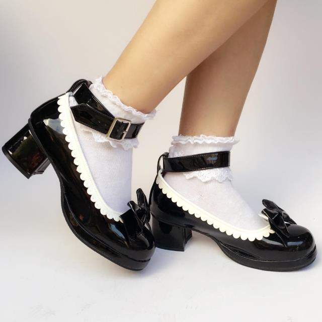 Sweet Black with White Lolita Heel Shoes