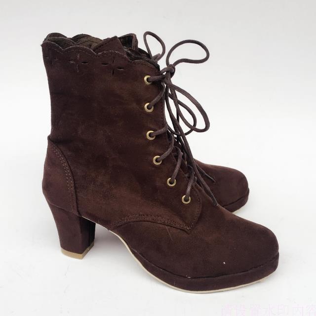 Coffee Velvet Tapered Heels Pointed Toe Lolita Short Boots