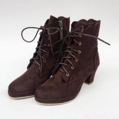 Coffee Velvet Tapered Heels Pointed Toe Lolita Short Boots