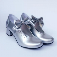 Silver Hearts Bows Lolita Heel Shoes