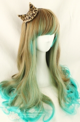 Japanese Girl's Light Brown X Imperial Green Blend Lolita Curly Wig
