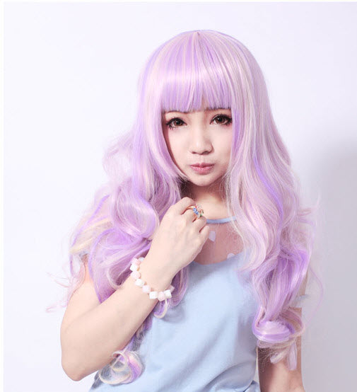 Sweet Purple Beige Gradient Lolita Curls Wig with 2 Ponytails