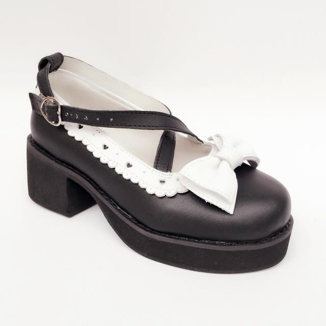 Black X White Straps Lolita Heels Shoes