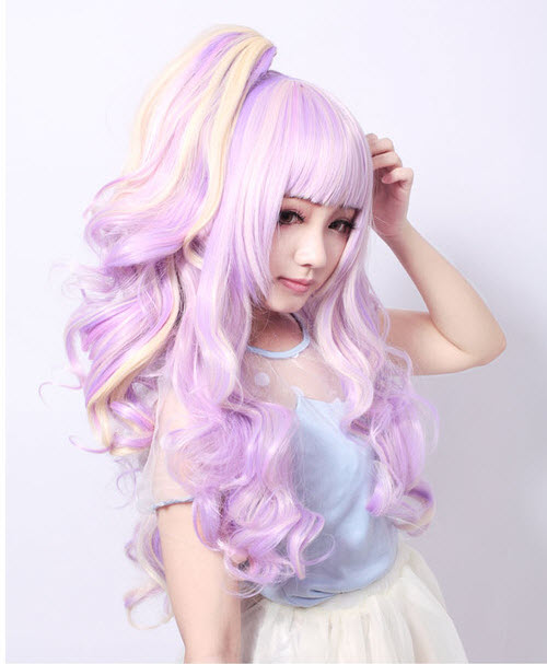 Sweet Purple Beige Gradient Lolita Curls Wig with 2 Ponytails