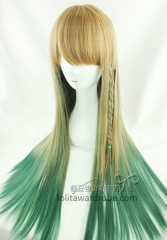 70cm Light Brown X Dark Green Gradient Lolita Highlighted Wig