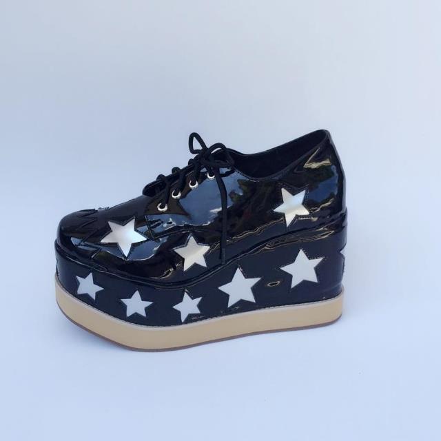Glossy Black + Silver Stars & 12cm heel + 7cm platform