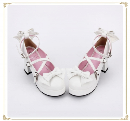 White Pink Bows Lolita Shoes $42.99-Lolita Girls Shoes