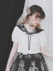 Jewel Cube -Elizabeth Meow- Cats Printed Collar Lolita Blouse