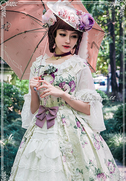 Surface Spell -Bouquet des Fleurs Blanchatre- Classic Lolita Jumper Dress