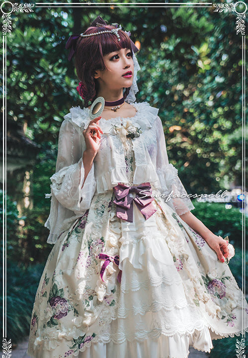 Surface Spell -Bouquet des Fleurs Blanchatre- Classic Lolita Jumper Dress