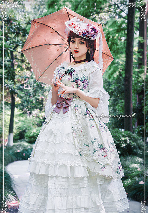 Surface Spell -Bouquet des Fleurs Blanchatre- Classic Lolita Jumper Dress