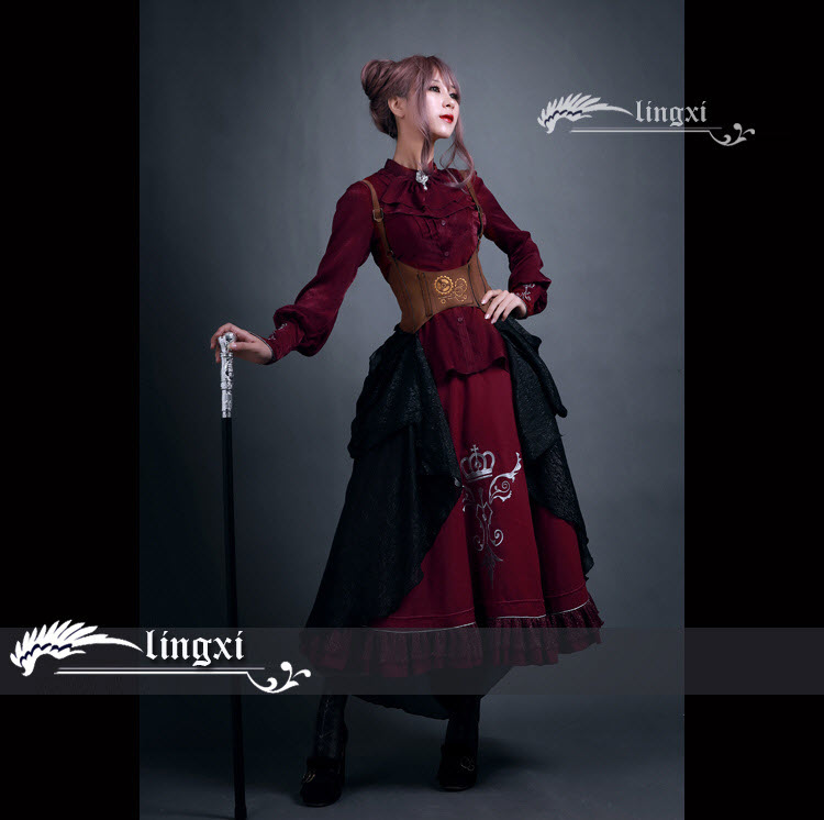 Back To Victorian Era Blouse + Skirt + Corset Set - SAVE 12.98USD