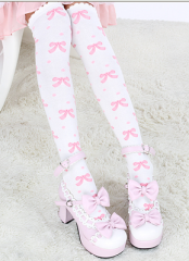 Lolita Sweet Bowknots Cotton High Socks - Same Day Shipment
