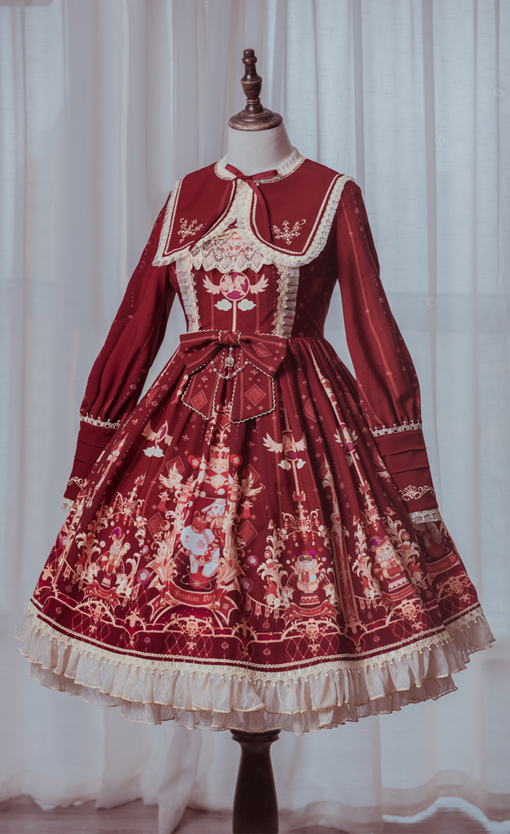 Arcadian Deer -The Royal Circus- Sweet Embroidery Lolita OP Dress (Shipping Date: In February)