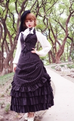 Surface Spell -Gothic Academy- Striped Lolita High Waist Skirt (Long Version)