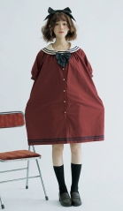 The Sweet Sailor Babydoll Style Casual Lolita Shirt Dress (Short Sleeves Version)