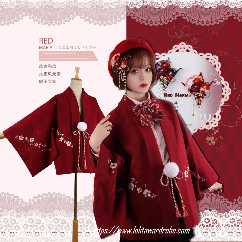 Red Maria -Sakura Blossom- Kimono Style Wa Lolita Coat