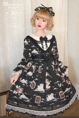 Moonlight Forest -Kittens in Cloud Kingdom- Lolita OP Dress (Long