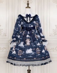 Moonlight Forest -Kittens in Cloud Kingdom- Lolita OP Dress (Long Sleeves Version)