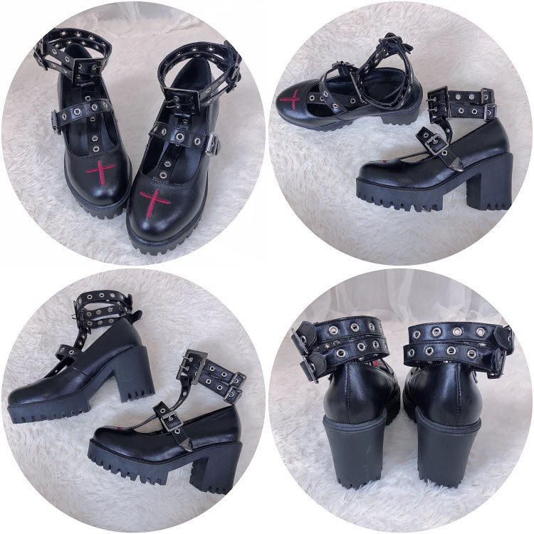 Lipper -Gothic Doll- Embroidery Crosses Gothic Lolita Shoes
