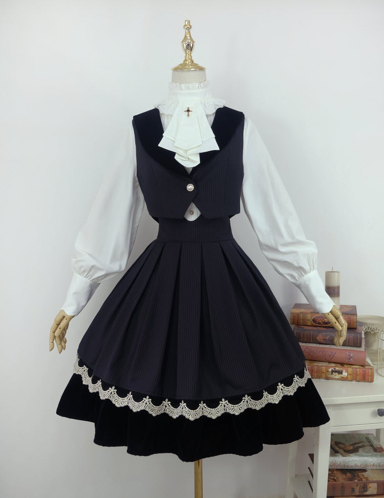 Little Dipper Striped High Waist Vintage Classic Lolita Skirt