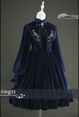 LingXi -The Wild Rose- Embroidery Vintage Classic Lolita Collar OP Dress