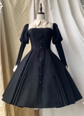 Moluo Lolita -Dark Princess- Lolita OP Dress (Pure Black Pleated Version)