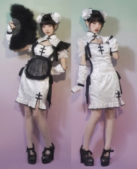 Stasera -Panda Maid- Cheongsam Style Qi Lolita OP Dress and Apron Set