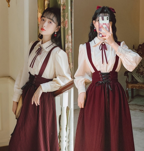 Vintage European Maiden Lolita Blouse and Skirt Set
