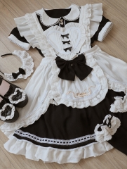 Cute Maid's Afternoon Tea Vintage Classic Lolita OP Dress and Apron Set