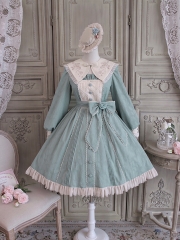 Alice Girl -The Embroidered Roses- Embroidered Collar Long Sleeves Lolita OP Dress