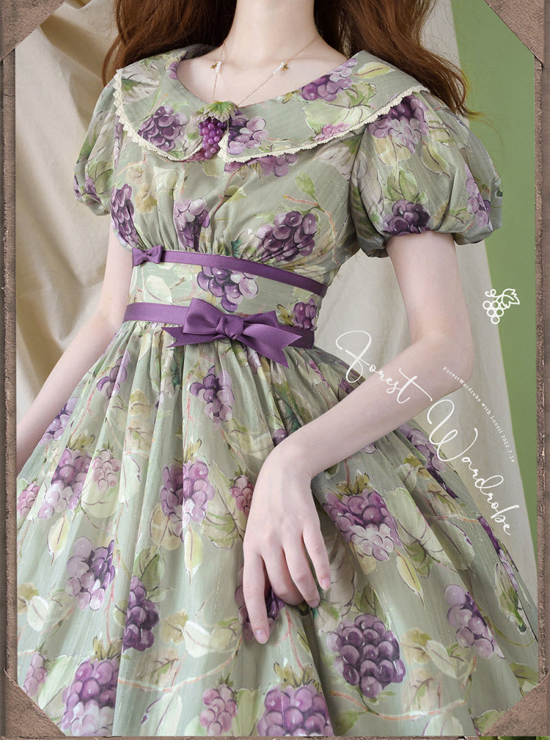 Wardrobe Classic OP -Sweet Dresses Grapes- Forest Lolita Vintage