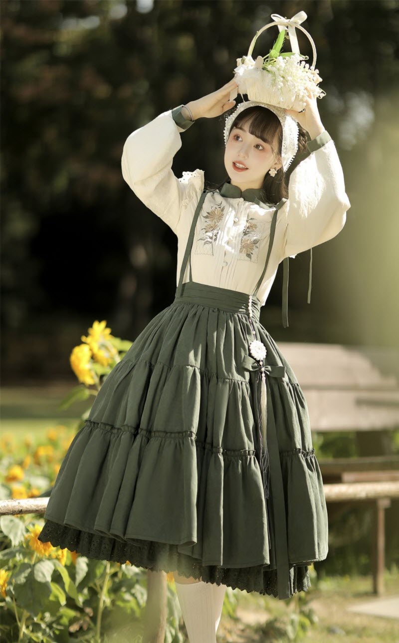 Midsummer Sunflower Vintage Classic Lolita Blouse and Skirt Set