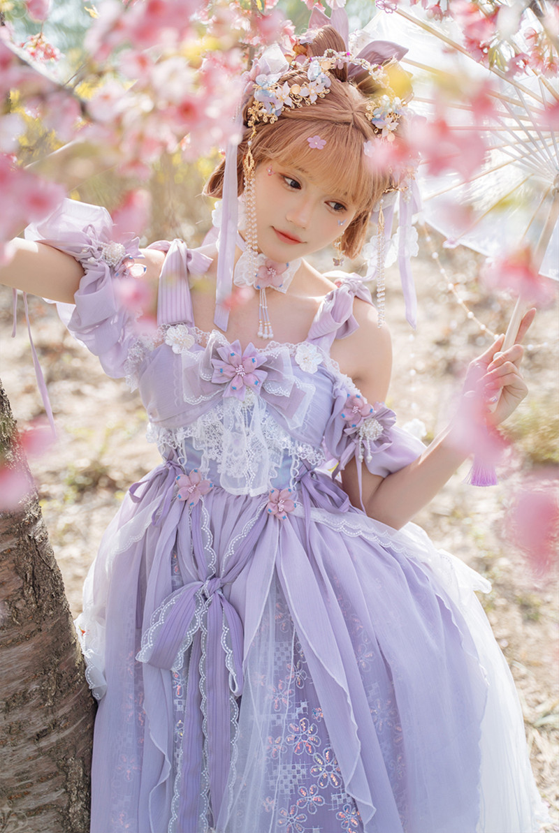 Bramble Rose -Cherry Blossoms After Winter- Lolita Jumper Dress Set