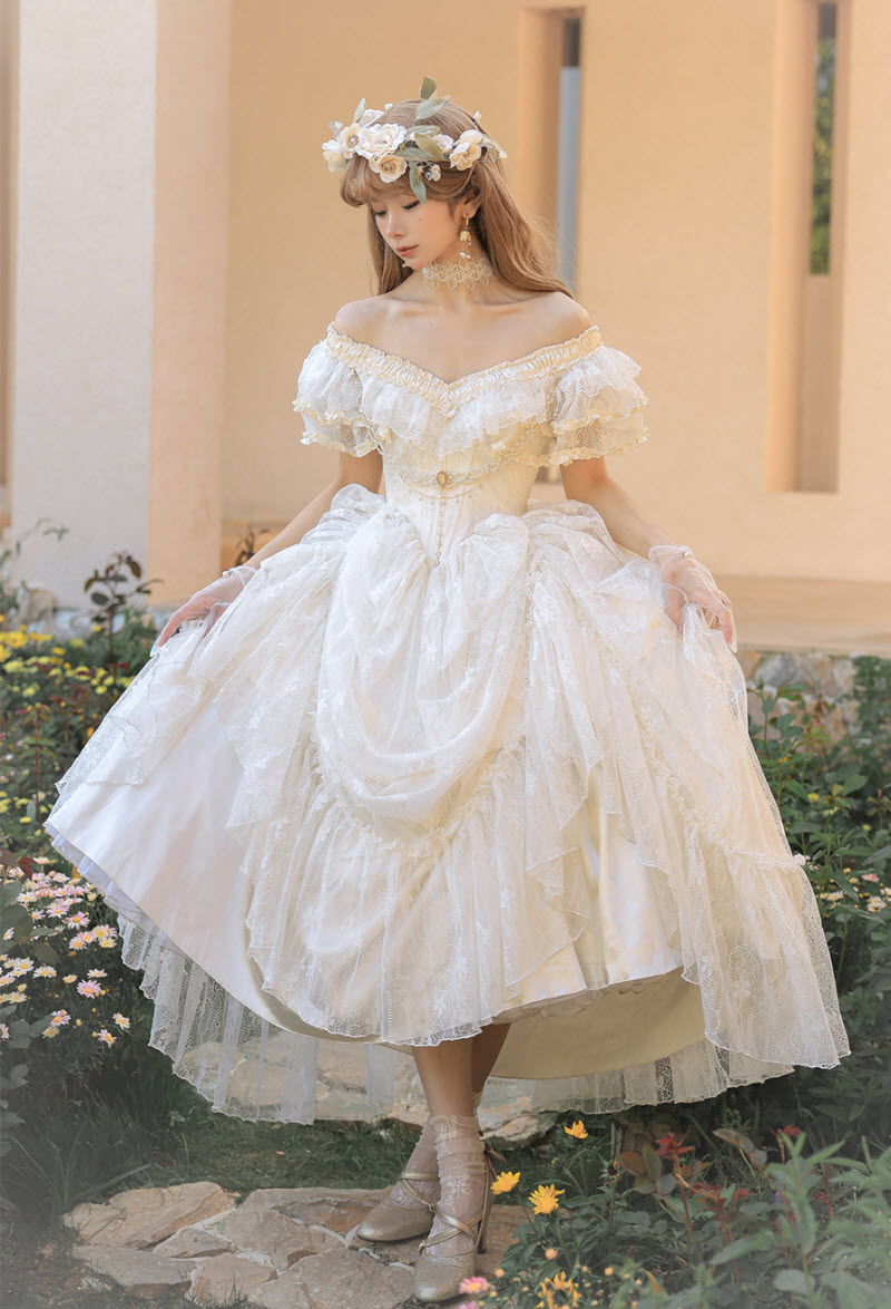 Romantic Ruffles Vintage Classic Lolita OP Dress Set