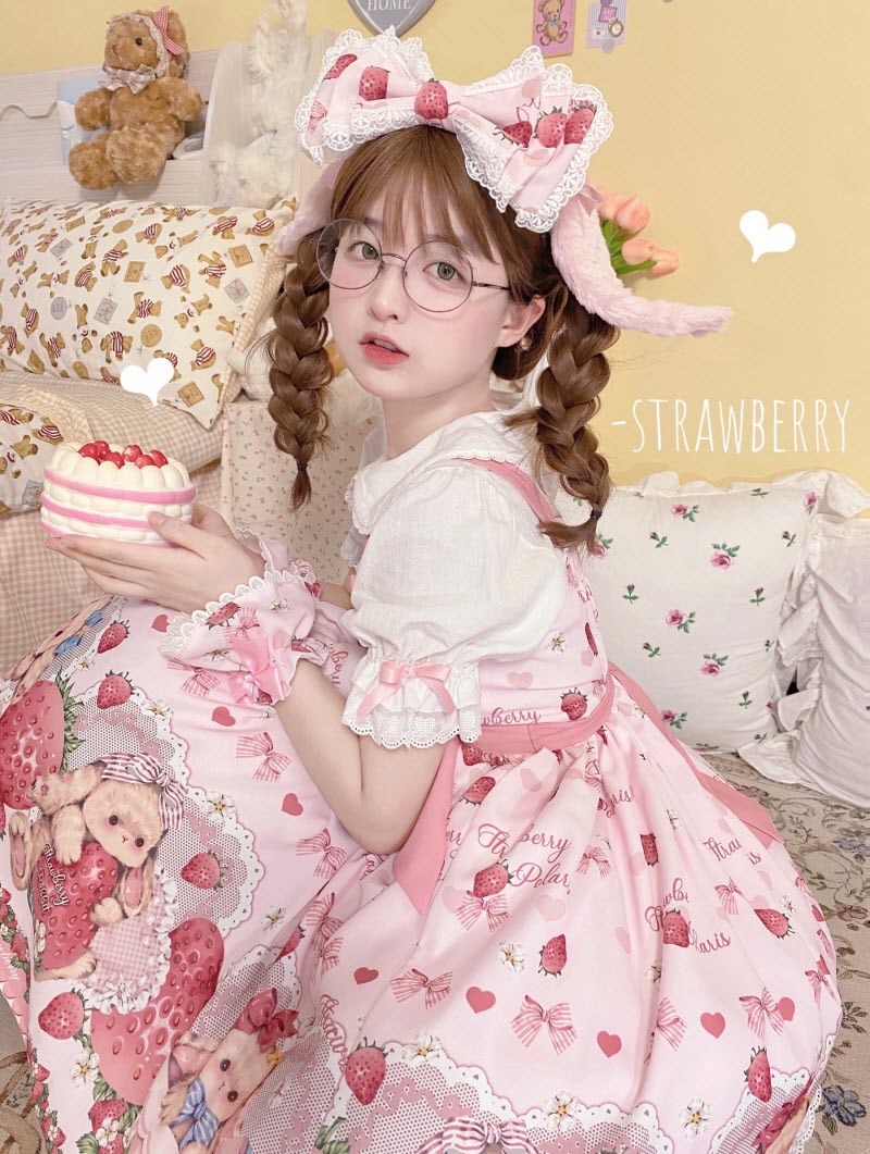 Bunny Loves Strawberry Sweet Lolita Jumper Dress Set