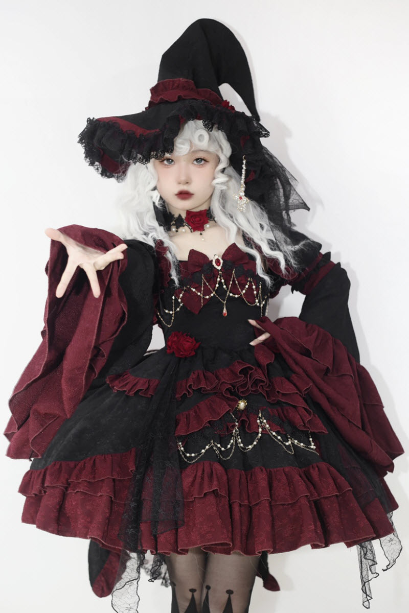The Rose Witch Gothic Lolita Top Wear and Jumper Dress Set