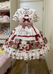 Bear's Strawberry House Sweet Lolita OP Dress, Apron and Headbow