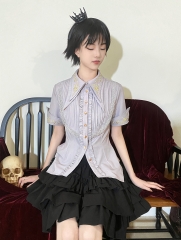 Little Dipper -Rose and Cross- Embroidery Ouji Lolita Blouse (Short Version Short Sleeves)