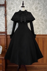 Alice Girl -Maid's Black Dress- Vintage Gothic Lolita OP Dress, Cape and Apron