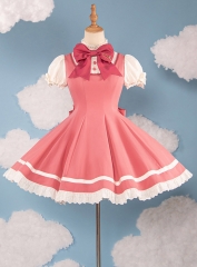 "Summer Fairy" x "Card Captor Sakura" Collaboration Pink Bow Lolita OP Dress and Matching Beret