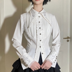 Little Dipper -Rose and Cross- Embroidery Ouji Lolita Blouse (Short Version Long Sleeves)