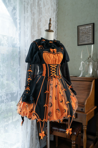 Lemon Honey Jack o lantern Halloween Themed Lolita Jumper Dress and Blouse Set