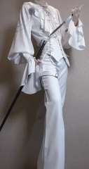 [White Pants Version] White Rose Knight Gothic Ouji Lolita Blouse and Pants